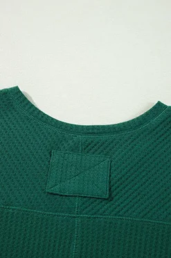 Sale Dear-Lover Waffle V Neck Long Sleeve Drop Shoulder Loose Blouse Blackish Green
