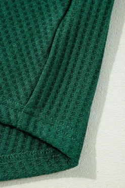 Sale Dear-Lover Waffle V Neck Long Sleeve Drop Shoulder Loose Blouse Blackish Green