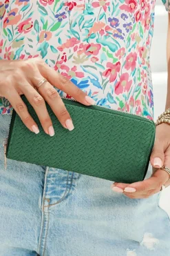 Best Dear-Lover Woven Textured Zip Around Long Wallet Blackish Green