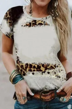 Hot Dear-Lover Bleached Short Sleeve Top Leopard