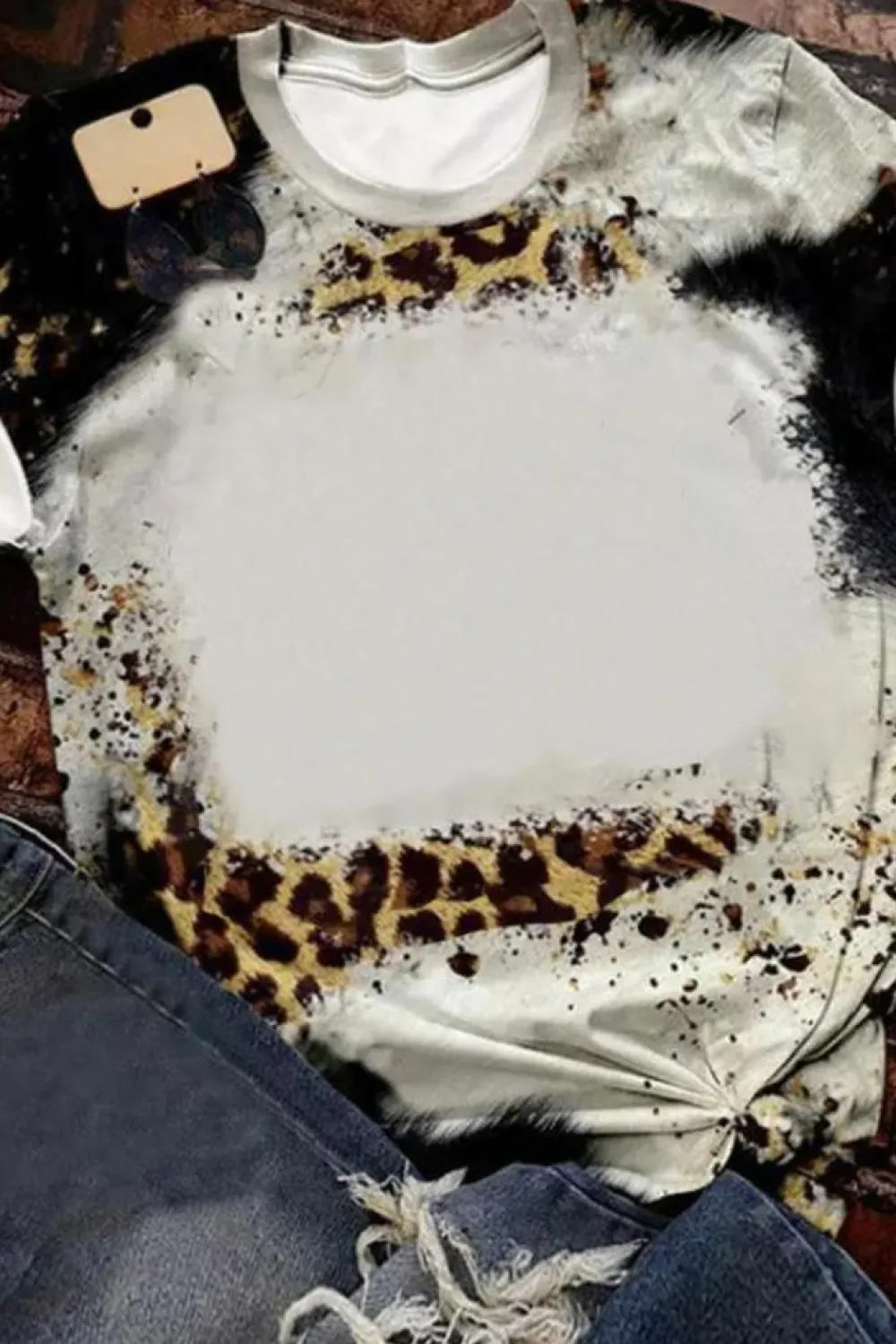 Hot Dear-Lover Bleached Short Sleeve Top Leopard