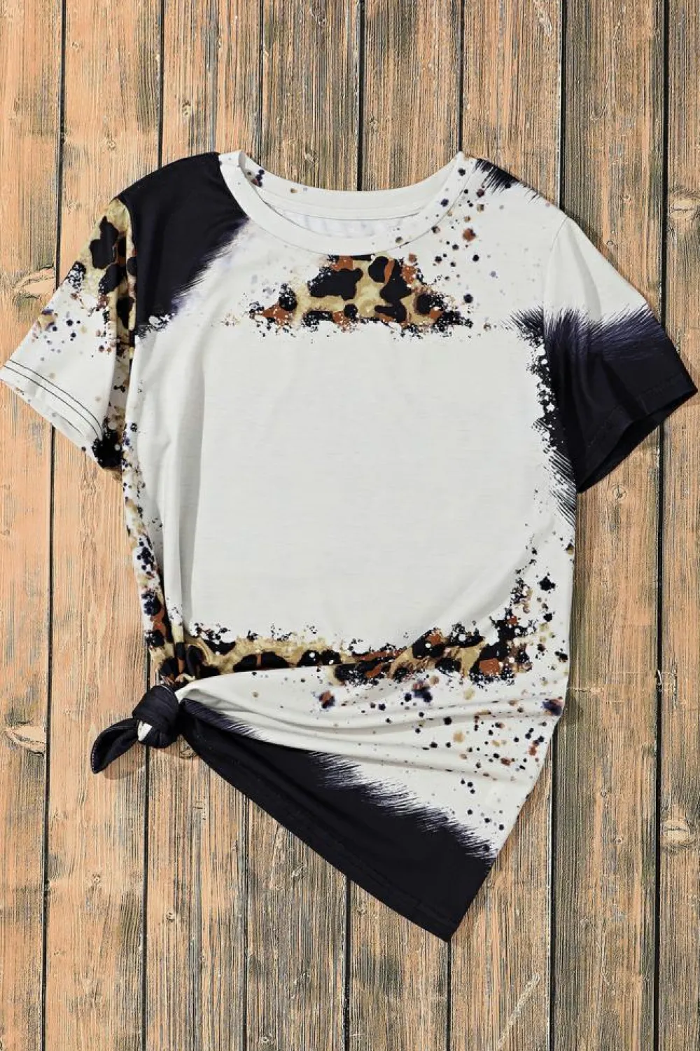 Hot Dear-Lover Bleached Short Sleeve Top Leopard