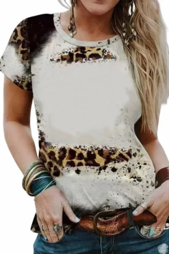 Hot Dear-Lover Bleached Short Sleeve Top Leopard