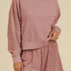 Discount Dear-Lover Checkered Textured Long Sleeve Top and Shorts Set Blossom