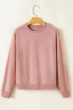 Discount Dear-Lover Checkered Textured Long Sleeve Top and Shorts Set Blossom