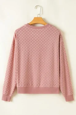 Discount Dear-Lover Checkered Textured Long Sleeve Top and Shorts Set Blossom