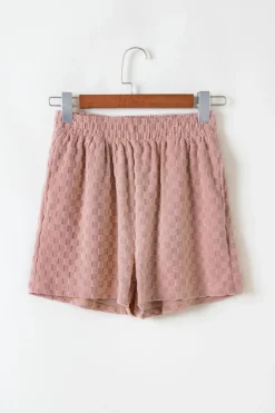 Discount Dear-Lover Checkered Textured Long Sleeve Top and Shorts Set Blossom
