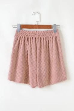 Discount Dear-Lover Checkered Textured Long Sleeve Top and Shorts Set Blossom