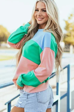 Outlet Dear-Lover Colorblock Patchwork Drop Shoulder Sweatshirt Blossom