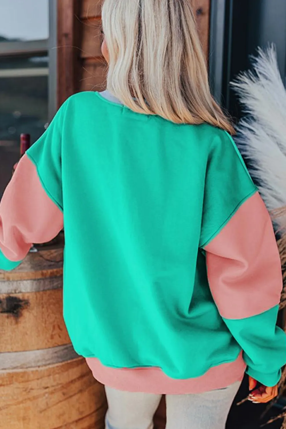 Outlet Dear-Lover Colorblock Patchwork Drop Shoulder Sweatshirt Blossom