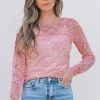 Best Dear-Lover Floral Lace Sheer Long Sleeve Top Blossom