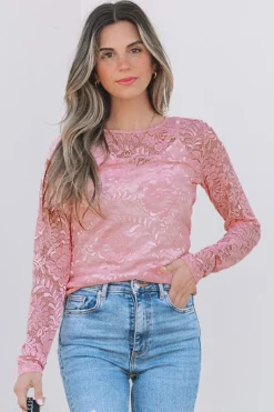 Best Dear-Lover Floral Lace Sheer Long Sleeve Top Blossom