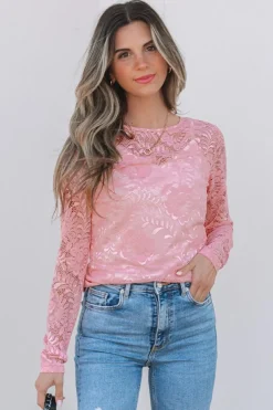 Best Dear-Lover Floral Lace Sheer Long Sleeve Top Blossom