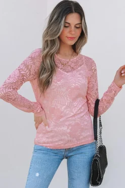 Best Dear-Lover Floral Lace Sheer Long Sleeve Top Blossom