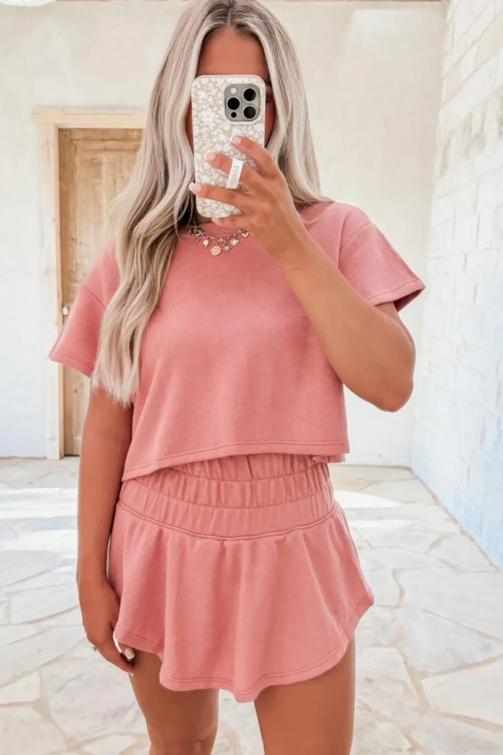 Sale Dear-Lover 2pcs Cropped Tee and Ruffle High Waist Skort Set Blossom