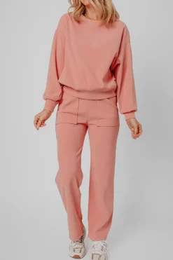 New Dear-Lover Ribbed Knit Drop Shoulder Pocketed Two Piece Lounge Set Blossom