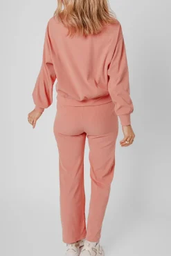 New Dear-Lover Ribbed Knit Drop Shoulder Pocketed Two Piece Lounge Set Blossom