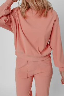 New Dear-Lover Ribbed Knit Drop Shoulder Pocketed Two Piece Lounge Set Blossom