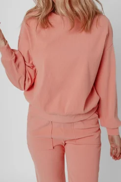 New Dear-Lover Ribbed Knit Drop Shoulder Pocketed Two Piece Lounge Set Blossom