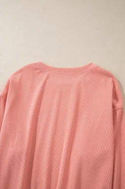 New Dear-Lover Ribbed Knit Drop Shoulder Pocketed Two Piece Lounge Set Blossom