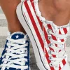 New Dear-Lover American Flag Lace-up Canvas Flat Shoes Blue