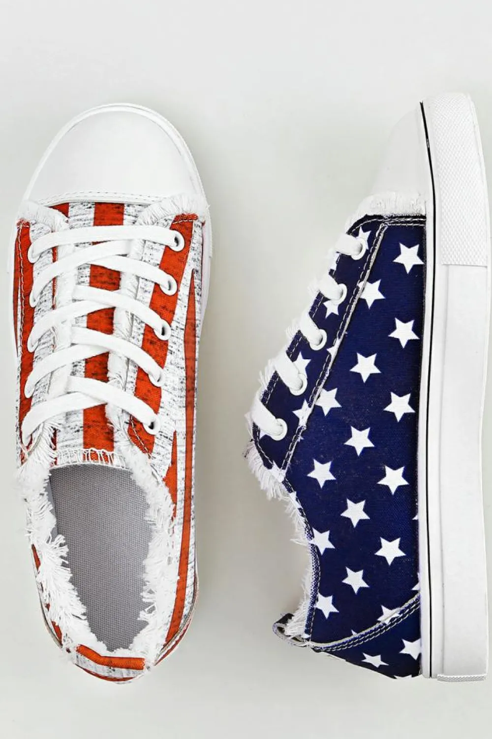 New Dear-Lover American Flag Lace-up Canvas Flat Shoes Blue