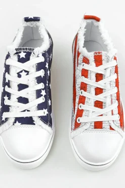 New Dear-Lover American Flag Lace-up Canvas Flat Shoes Blue
