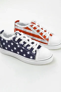 New Dear-Lover American Flag Lace-up Canvas Flat Shoes Blue