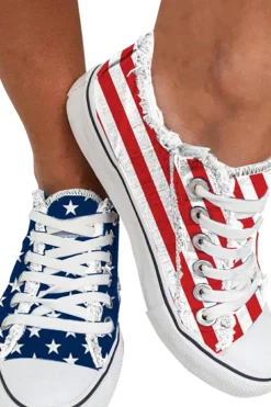 New Dear-Lover American Flag Lace-up Canvas Flat Shoes Blue