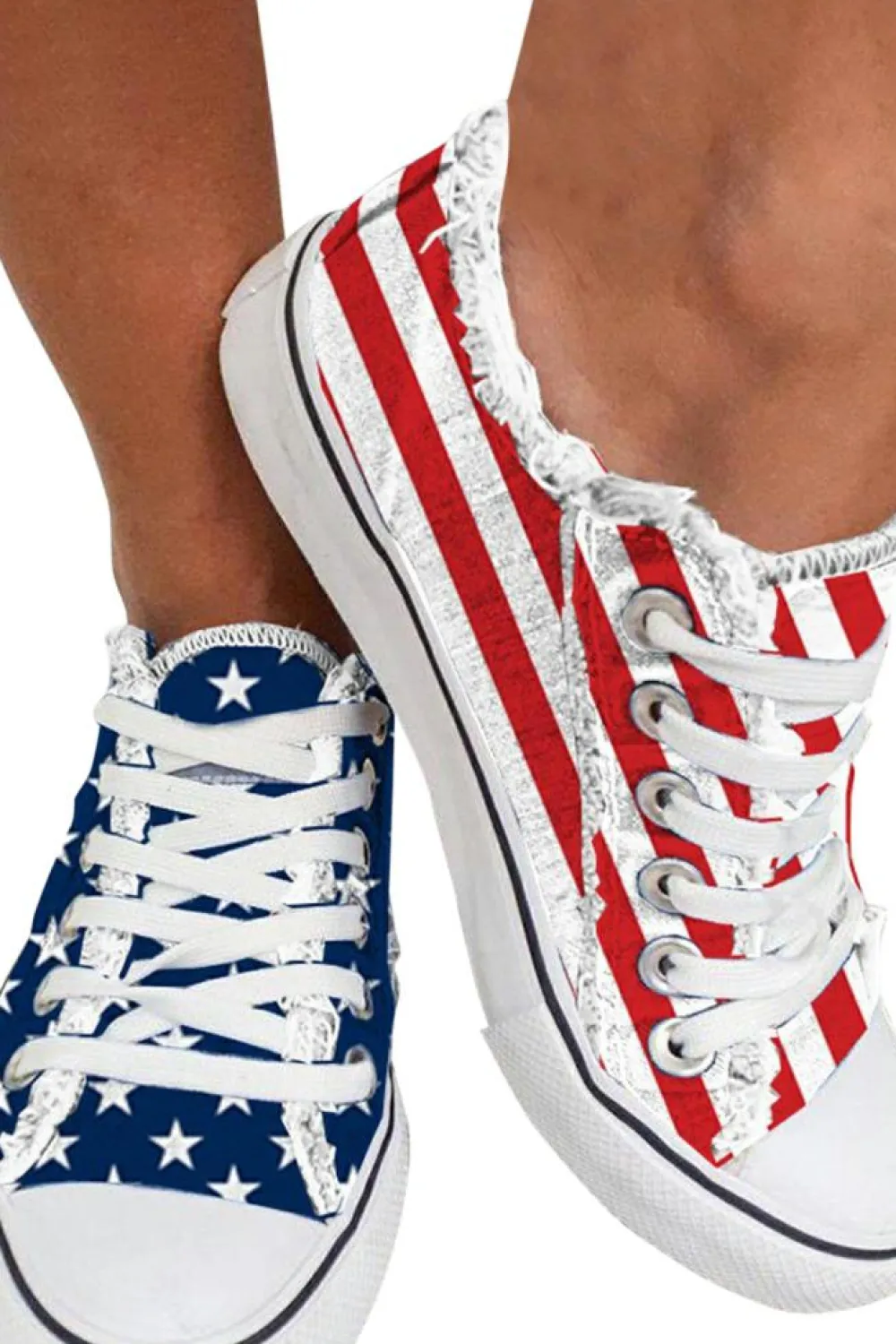 New Dear-Lover American Flag Lace-up Canvas Flat Shoes Blue