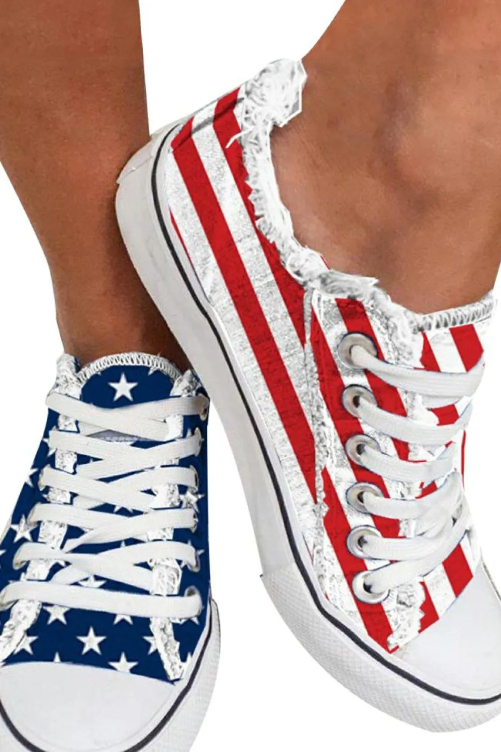 New Dear-Lover American Flag Lace-up Canvas Flat Shoes Blue