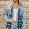 Outlet Dear-Lover Aztec Printed Denim Jacket Blue