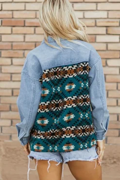 Outlet Dear-Lover Aztec Printed Denim Jacket Blue