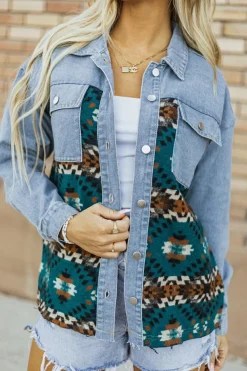 Outlet Dear-Lover Aztec Printed Denim Jacket Blue