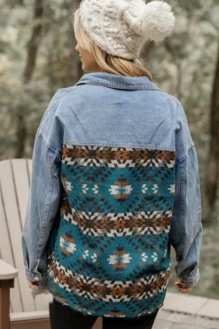 Outlet Dear-Lover Aztec Printed Denim Jacket Blue