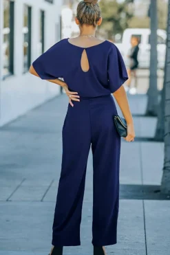 New Dear-Lover Belted Wide Leg Jumpsuit Blue