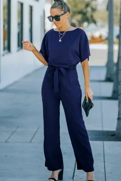 New Dear-Lover Belted Wide Leg Jumpsuit Blue