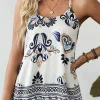 Clearance Dear-Lover Bohemian Fashion Print Spaghetti Straps Loose Tank Blue