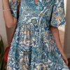 Best Dear-Lover Bohemian Paisley Floral V Neck Short Sleeve Mini Dress Blue