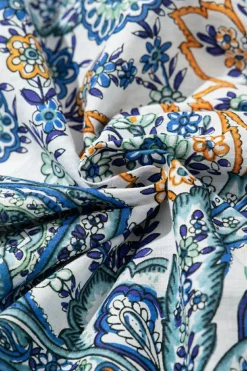 Best Dear-Lover Bohemian Paisley Floral V Neck Short Sleeve Mini Dress Blue