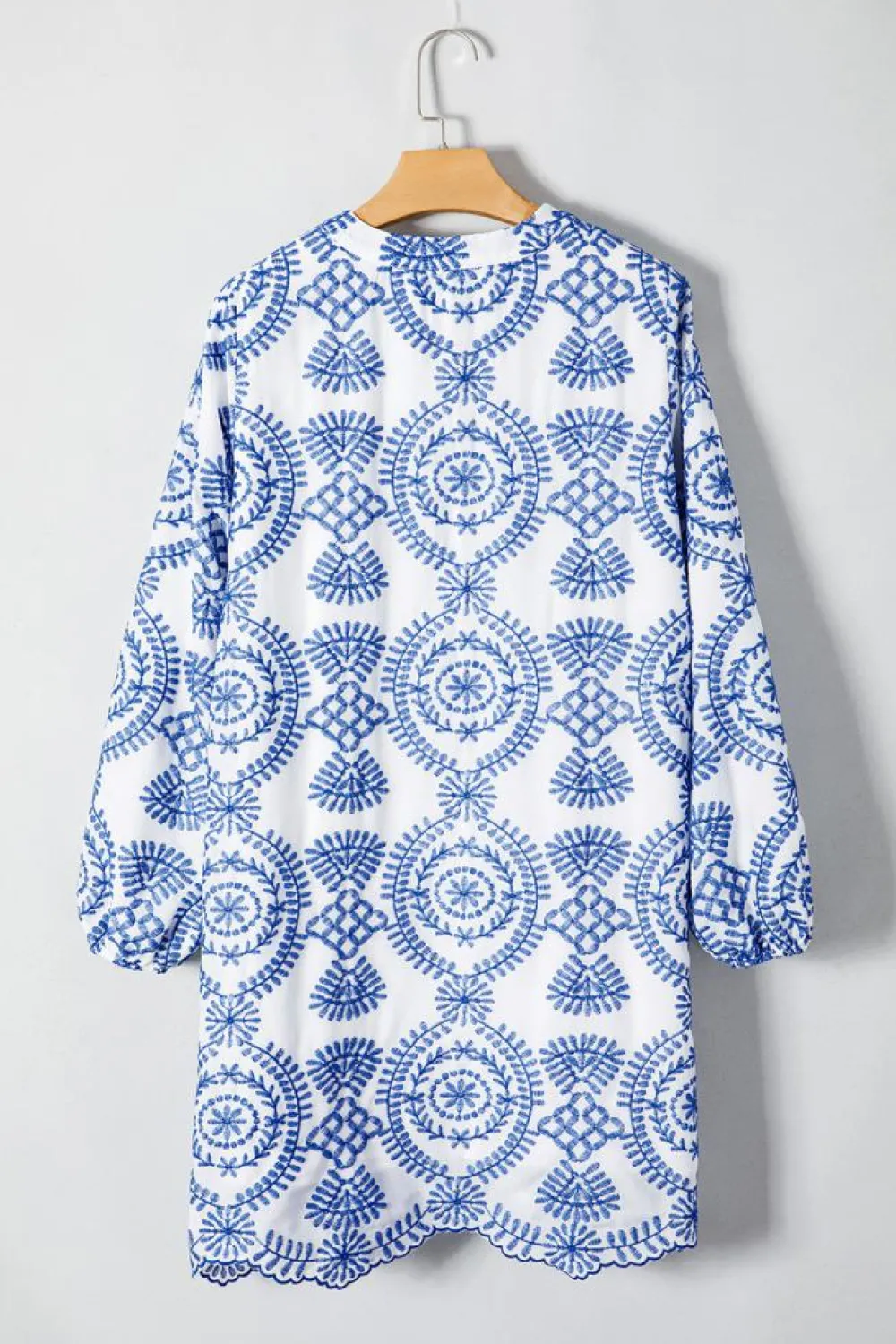 Clearance Dear-Lover Boho Floral Embroidered Notch V Neck Shift Mini Dress Blue