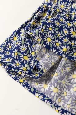 Discount Dear-Lover Boho Floral Print Smocked Square Neck Loose Fit Blouse Blue