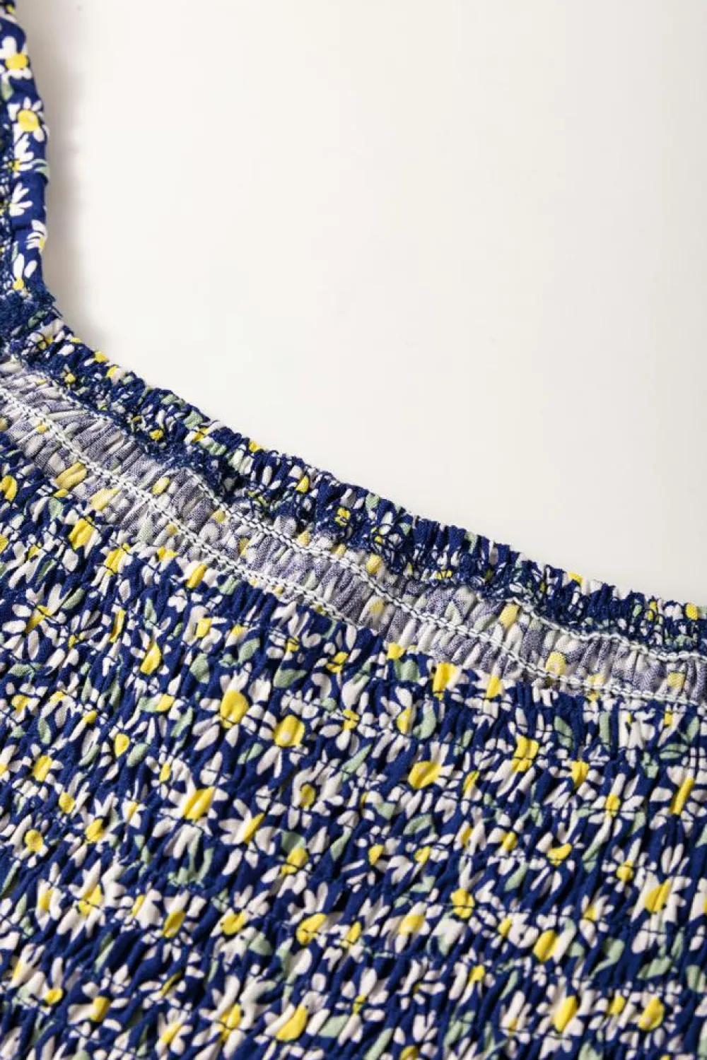 Discount Dear-Lover Boho Floral Print Smocked Square Neck Loose Fit Blouse Blue