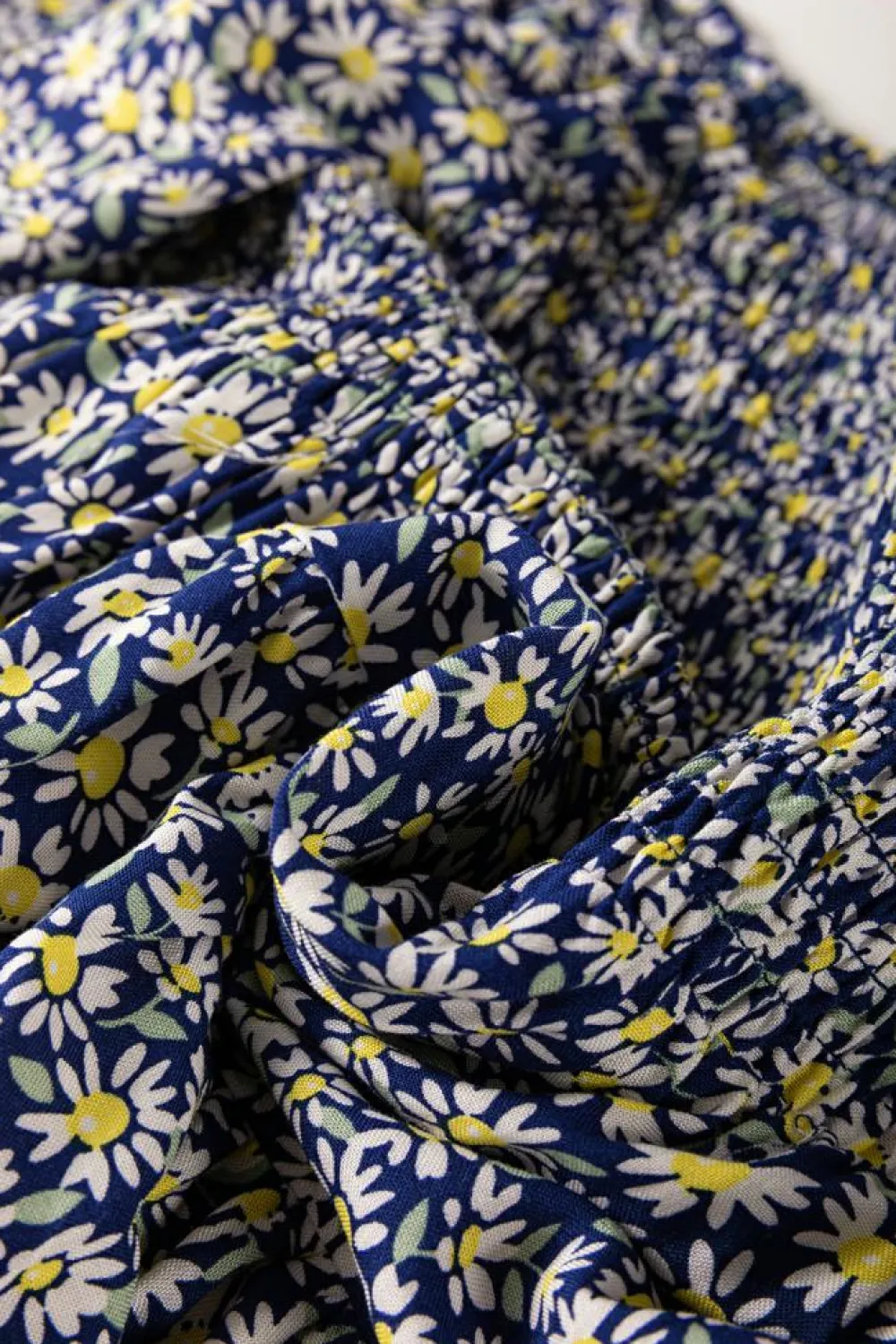 Discount Dear-Lover Boho Floral Print Smocked Square Neck Loose Fit Blouse Blue