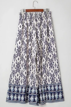 New Dear-Lover Boho Pattern Print High Waist Wide Leg Loose Pants Blue