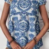Discount Dear-Lover Boho Print Flutter Sleeve Crew Neck Blouse Blue