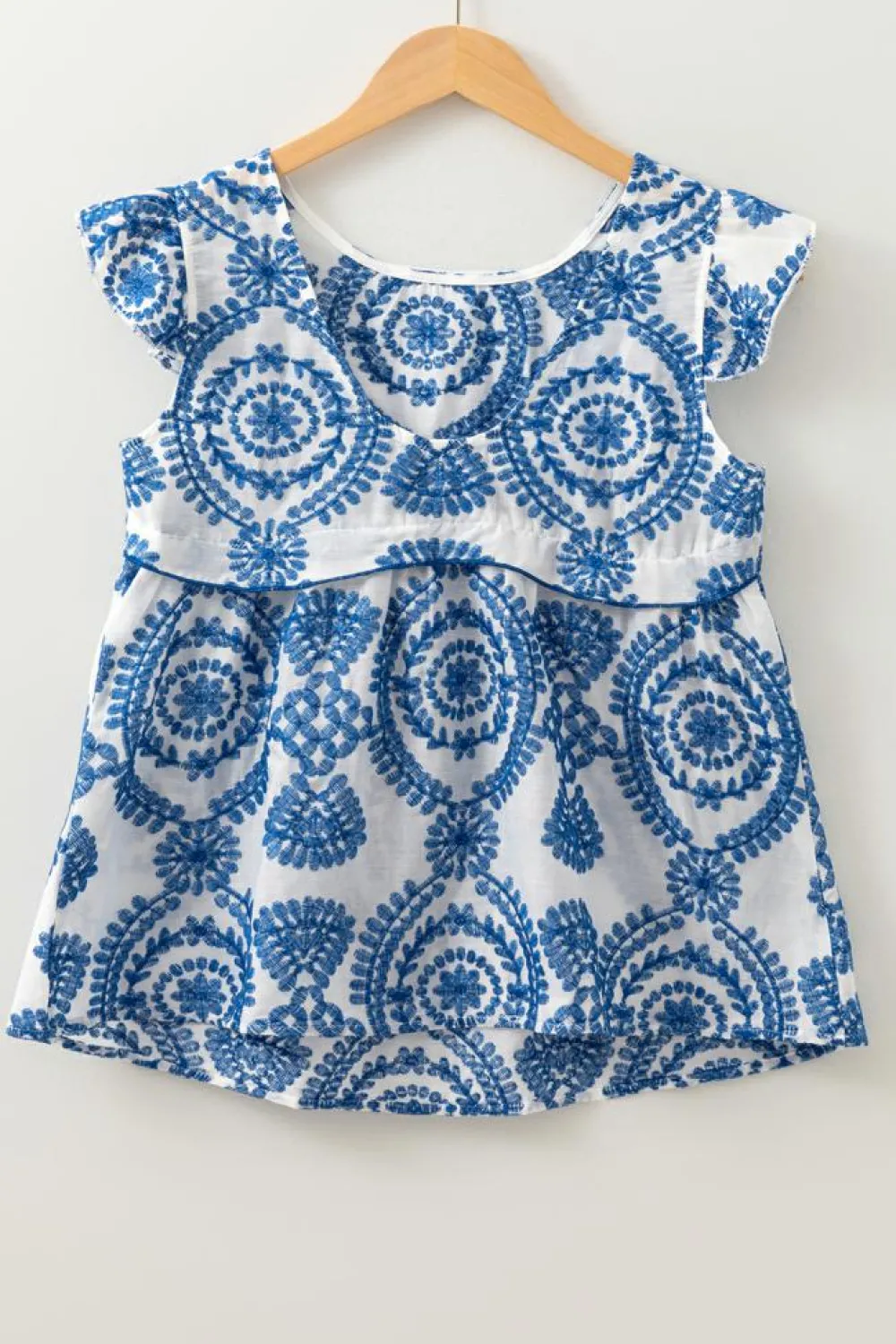Discount Dear-Lover Boho Print Flutter Sleeve Crew Neck Blouse Blue