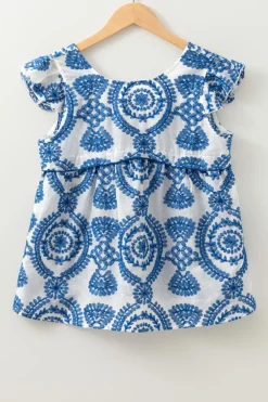 Discount Dear-Lover Boho Print Flutter Sleeve Crew Neck Blouse Blue
