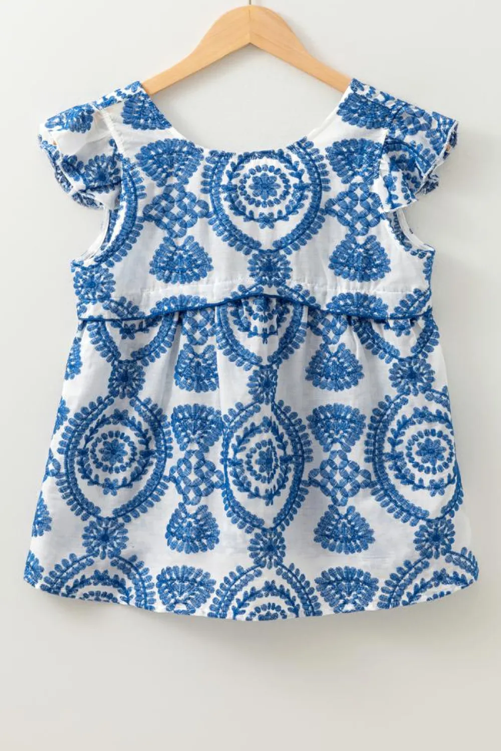 Discount Dear-Lover Boho Print Flutter Sleeve Crew Neck Blouse Blue