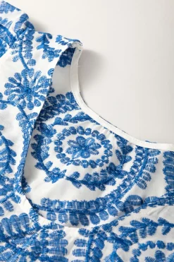 Discount Dear-Lover Boho Print Flutter Sleeve Crew Neck Blouse Blue